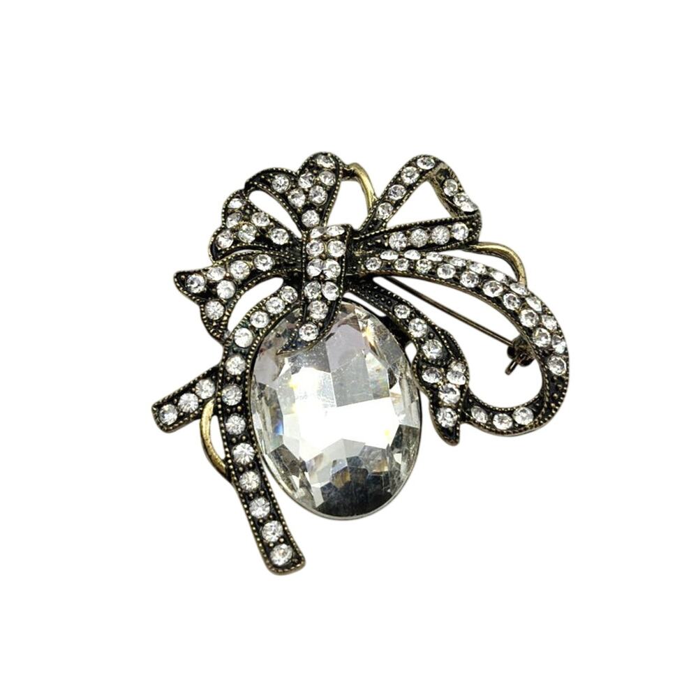 Bow and Rhinestones Vintage Brooch 2”